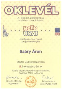 Saáry Áron oklevél