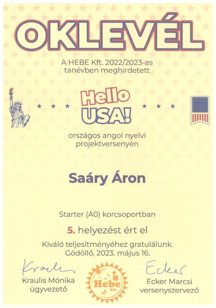 Saáry Áron oklevél